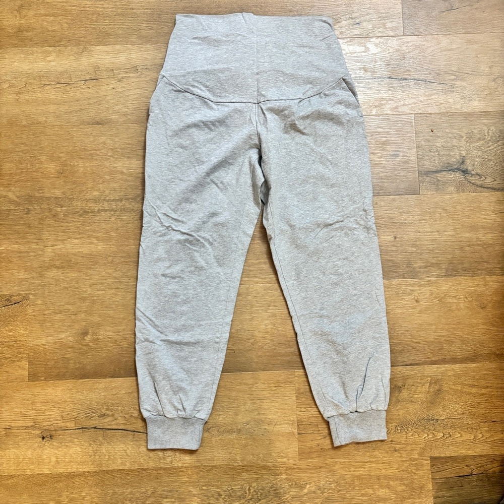 Maternity High Waist Jogger Sweatpants Soft Gray Stretch Pockets Small Pregnancy
